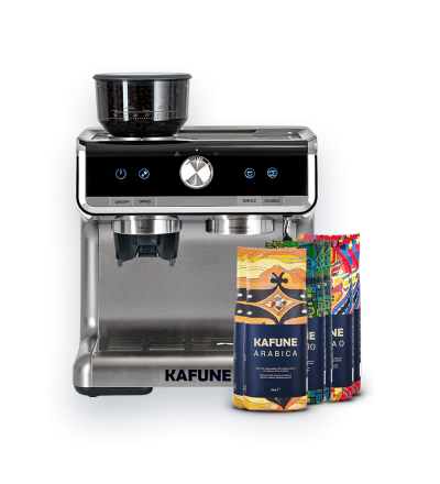 Pachet Espressor + 3 kg de cafea premium Kafune AROMAO, EQUILIBRIO, ARABICA