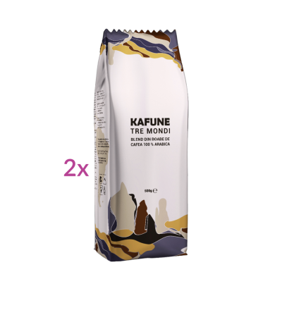 KAFUNE cafea boabe Tre Mondi - Blend superior de cafea boabe 1kg, echilibrul perfect între aromele cafelei Arabica din trei regiuni ale lumii